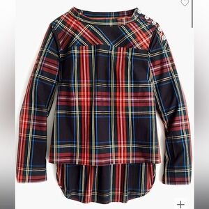 J. Crew • Funnelneck Shirt In Stewart Tartan Jeweled Buttons Plaid Holiday